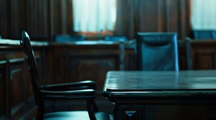 Generative AI : Table and chair in the courtroom of the judiciary.