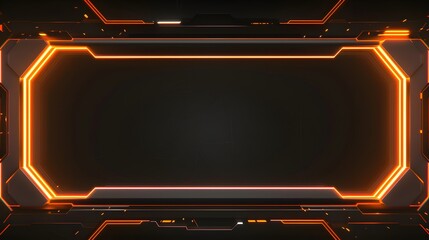 Minimalist black and orange live stream overlay video screen interface frame style, dynamic orange border game overlay video screen frame for interactive live content