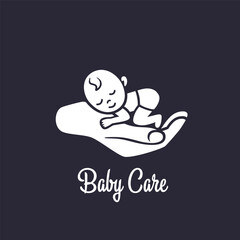 Emblem of a sleeping infant on a mother's arm. Baby care.