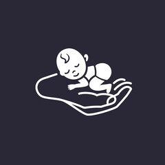 Emblem of a sleeping infant on a mother's arm.