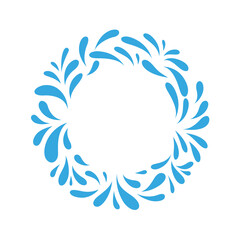 Round emblem design template in trendy style with splatter.