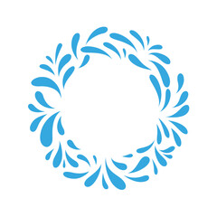 Round emblem design template in trendy style with splatter.