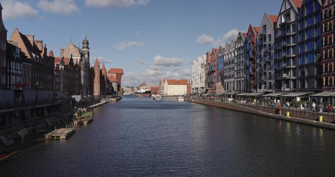 Gdansk city, Poland. View at the Motlawa river in the old town.