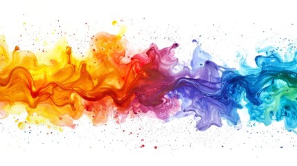 Horizontal rainbow coloured watercolor splash on a white background. 