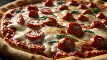 pizza with salami and tomatoes