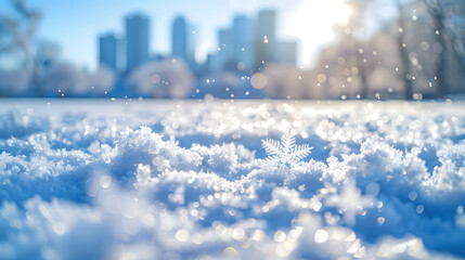 Fototapeta na wymiar Closeup of snowflakes on the ground