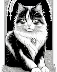 A black and white fluffy cat turned to look at its owner.