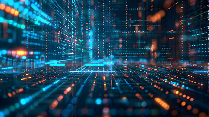 Obraz premium Digital background featuring an abstract digital space with floating code and data