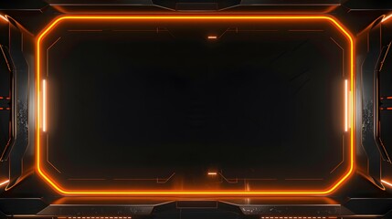 Obraz premium Modernized black and orange live stream overlay video screen interface frame composition, dynamic orange border game overlay video screen frame for engaging viewer interactions