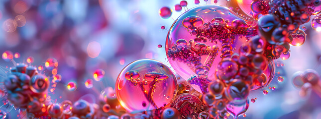 Abstract colorful bubbles in microcosm - obrazy, fototapety, plakaty
