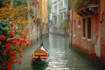 Zelfklevend Fotobehang Gondels Canal Gondola Ride Romantic gondola ride through picturesque urban canals