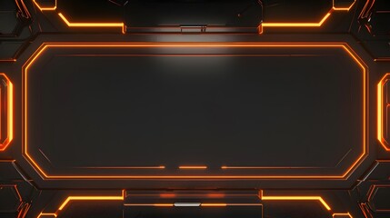Futuristic black and orange live stream overlay video screen interface frame pattern, vibrant orange border game overlay video screen frame for immersive gaming experiences - obrazy, fototapety, plakaty