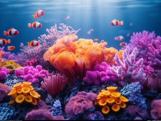 Fototapeta na wymiar coral reef teeming with marine life, vibrant colors of corals, fish, and underwater plants