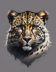 Leopard head isolated on gray background. Stylized art, animals and nature