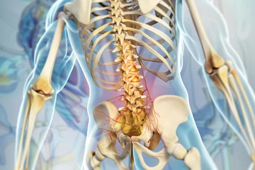 Fotobehang Anatomy 3D illustration with inflamed lumbar spine pathology AI Generative © ungvar