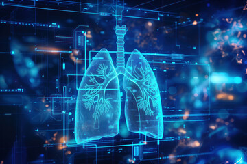 Radiological imaging digital tomography chest with human lungs is used by doctor to examine patient diseased lungs Generative AI - obrazy, fototapety, plakaty