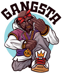 Hip-Hop Gangsta Character with Gold Chain and Sneaker Throne Illustration
