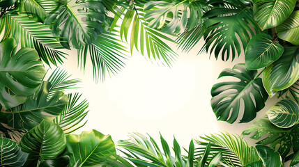 Blank for banner in summer style with copy space that is surrounded by green leaves