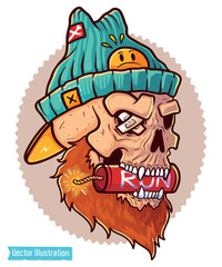 Skull with Hat and Dynamite in Mouth Vector Illustration
