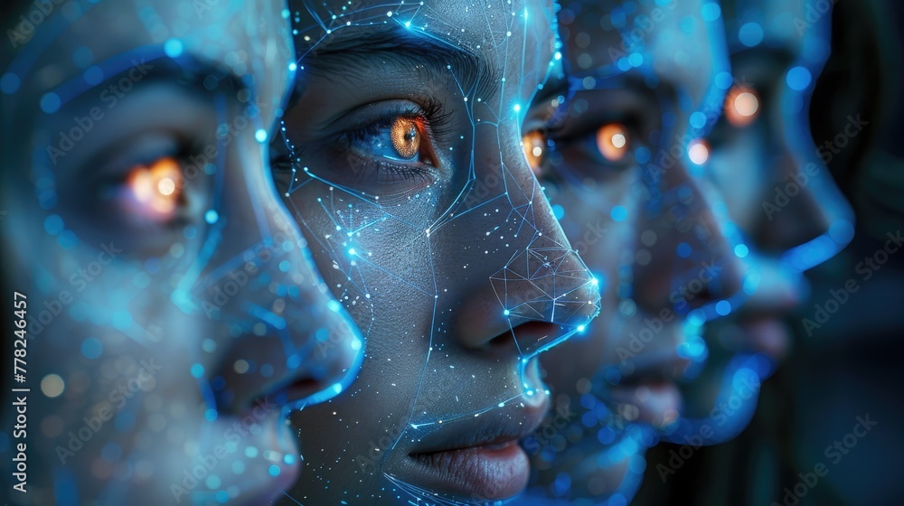 Poster automated facial recognition technology for secure access control, biometric security feature
