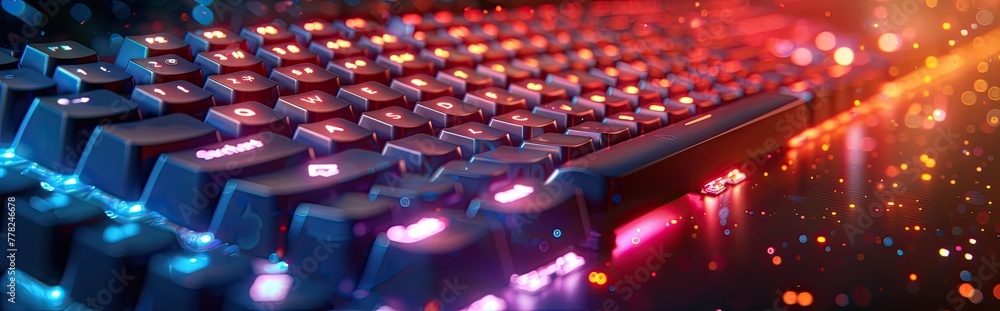 Poster close-up of computer keyboard key switch mechanism, tactile feedback