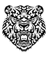 Abstract Black and White Bear Tribal Tattoo Design
