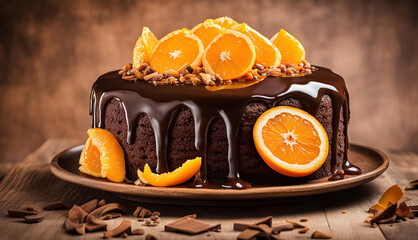 Ai generative chocolate orange cake which suitable for use as images in designs