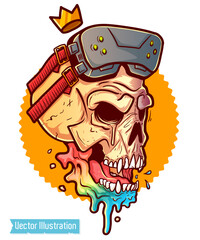 Skull with Virtual Reality Headset and Crown Vector Illustration
