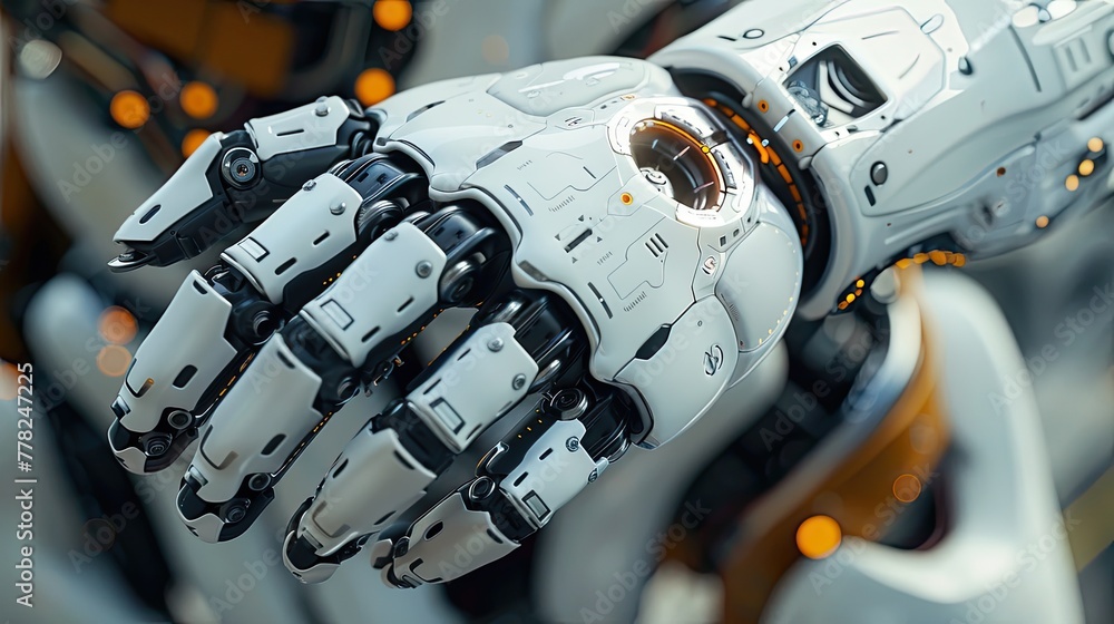 Aufkleber detailed macro image of advanced robotic exoskeleton, with mechanical joints and digital controls