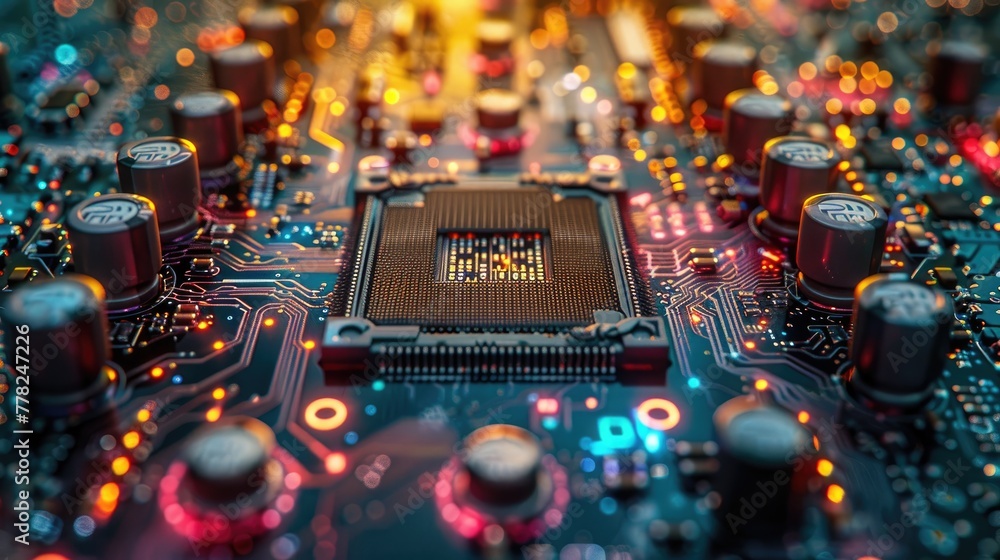Poster detailed image of a cpu pins, shallow depth of field