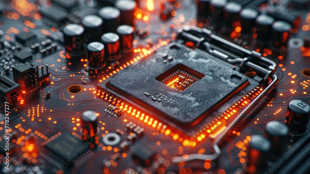 Poster detailed image of a cpu pins, shallow depth of field