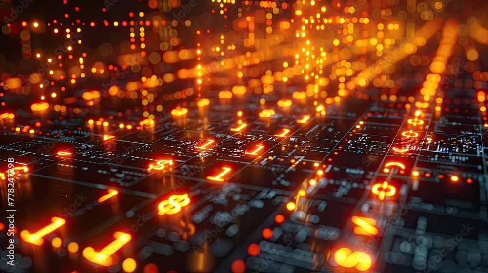 Poster digital currency symbols floating in a virtual reality environment