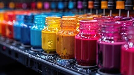 Detailed image of computer printer cartridges, vibrant colors