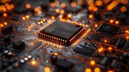 Extreme close-up of circuit board traces, symmetrical composition