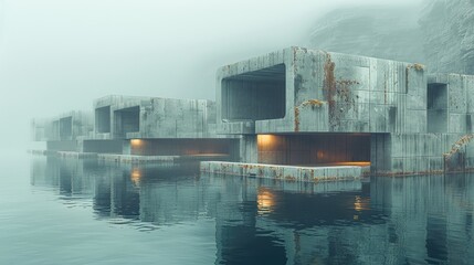 Minimalist design of a tidal lagoon power plant, with turbines submerged in calm waters - obrazy, fototapety, plakaty