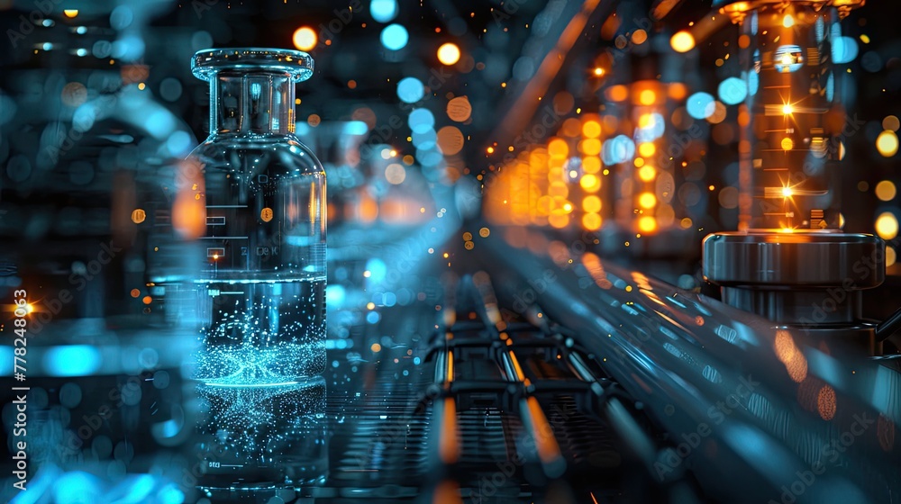 Poster nano tubes conducting electricity in a high-tech laboratory, futuristic and abstract design with met