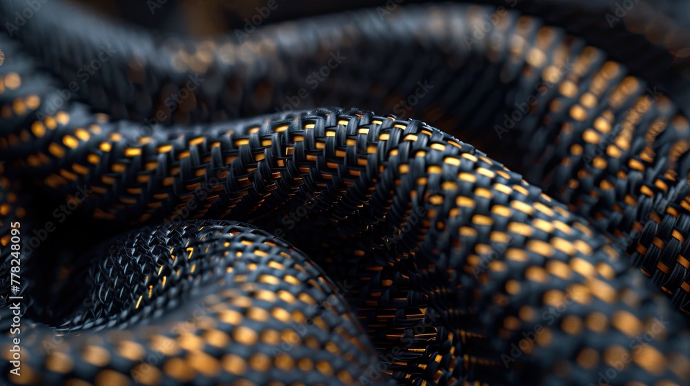 Poster nanofibers weaving together to create a textile material, detailed texture and macro shot in the com
