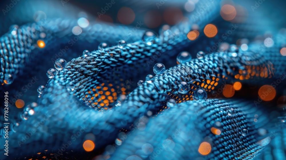 Poster nanofibers weaving together to create a textile material, detailed texture and macro shot in the ima