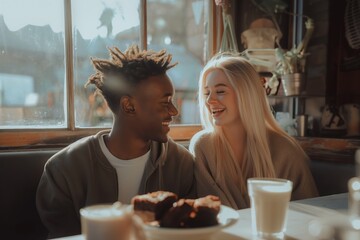 Joyful Couple Having Coffee Together