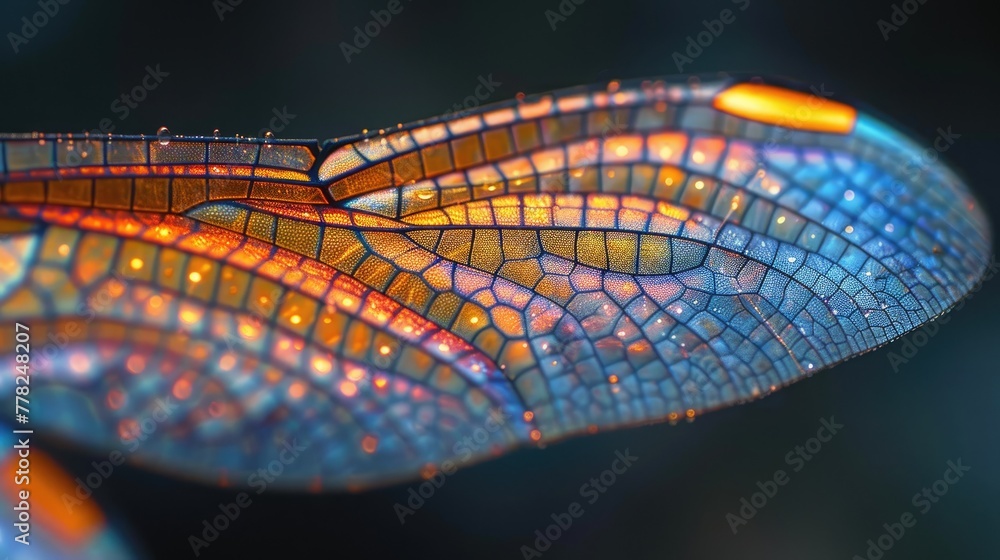 Aufkleber nanostructure of a dragonfly wing, detailed and colorful macro shot with intricate patterns and text