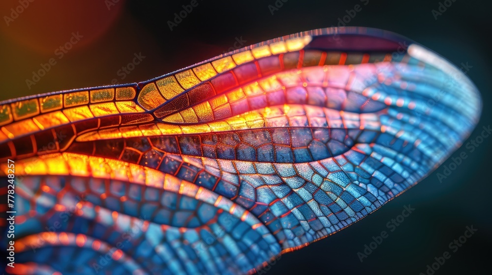 Aufkleber nanostructure of a dragonfly wing, detailed and colorful macro shot with intricate patterns and text
