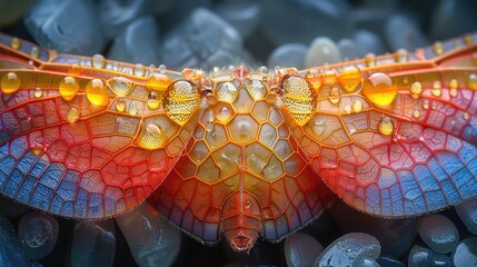 Nanostructure of a dragonfly wing, detailed and colorful macro shot with intricate patterns and textures