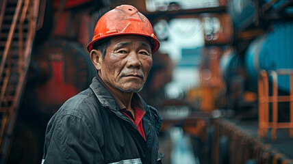 Old worker engineer at a shipping port