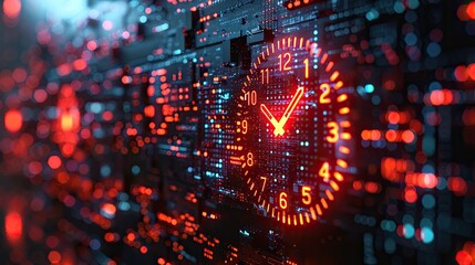 server downtime concept with broken clock and error message, system maintenance symbol