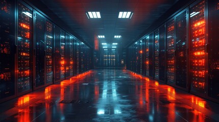 Obraz premium server farm with rows of powerful machines, industrial look and feel