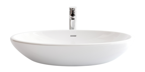 Modern white bathroom vessel sink with faucet, cut out