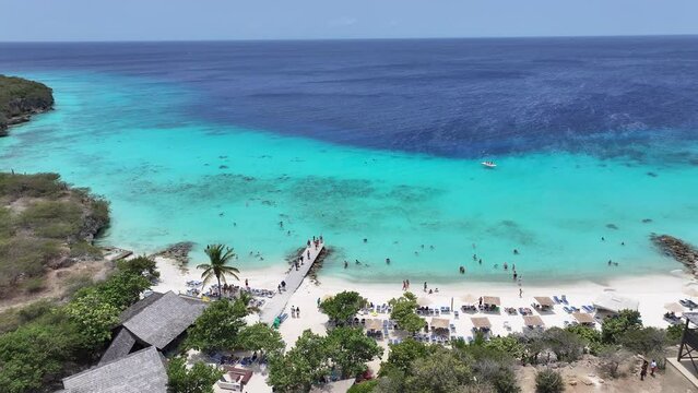 Porto Marie Beach At Willemstad In Netherlands Curacao. Island Beach. Blue Sea Landscape. Willemstad At Netherlands Curacao. Tourism Background. Nature Seascape.