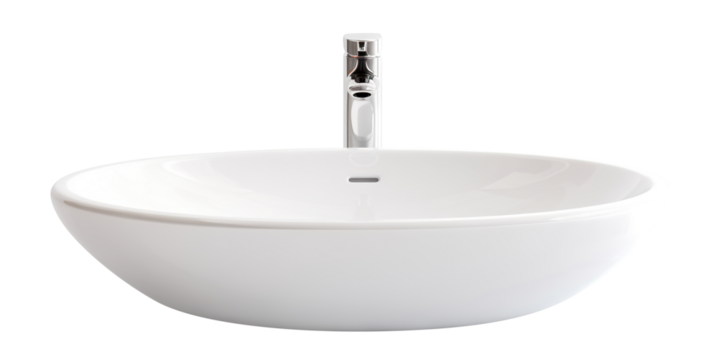 Modern white bathroom vessel sink with faucet, cut out