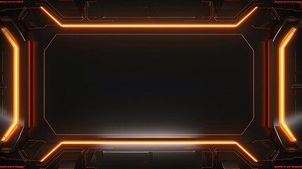 Contemporary black and orange live stream overlay video screen interface frame design, vibrant orange border game overlay video screen frame for dynamic live streaming