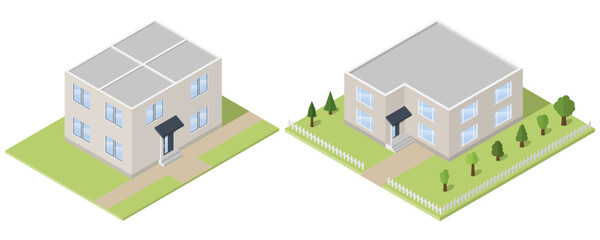 Isometric building. Residential house icon. Vector illustration.